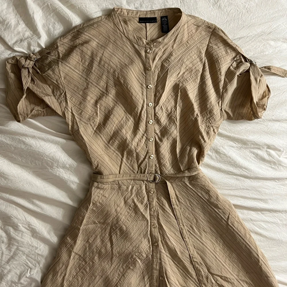 Apostrophe Shift Knee Length Striped Button-Up Dress - Picture 2 of 6